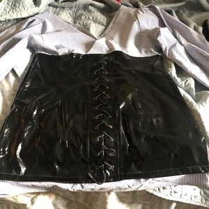 Latex dress with built in balloon sleeve top